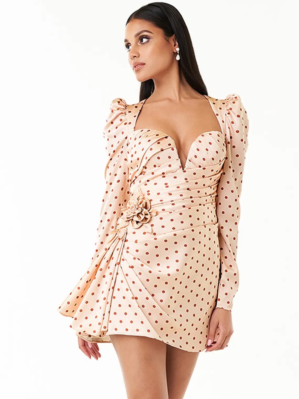 NEW Azazie Atelier Cyndi blush polka dot mini dress